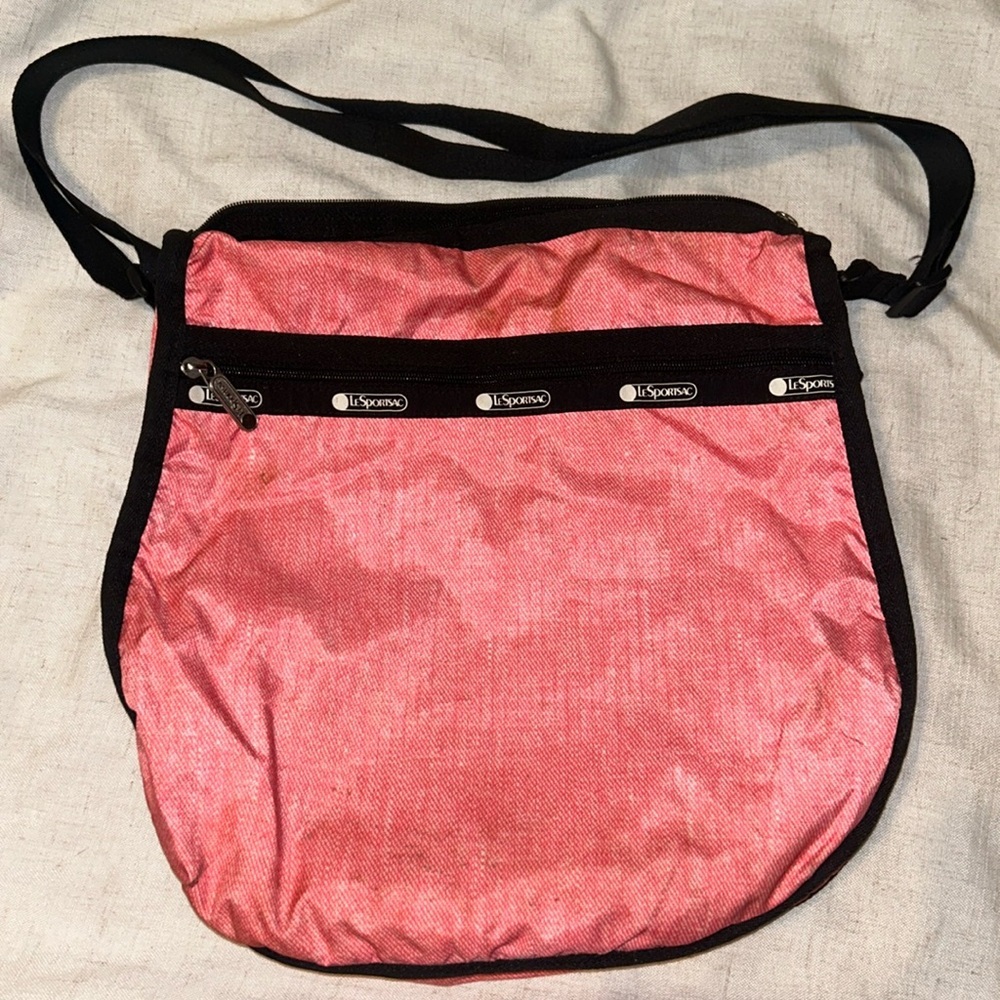 Lesportsac Pink Crossbody Hobo Bag with Black Trim